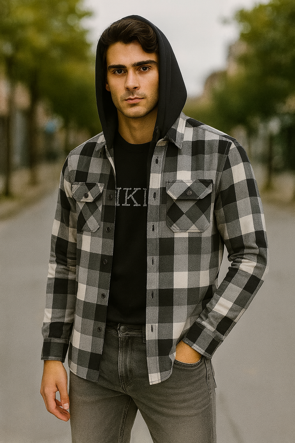 Camisola ligera manga larga Agnor para caballero negro tipo franela premium Mod. HAgCL18