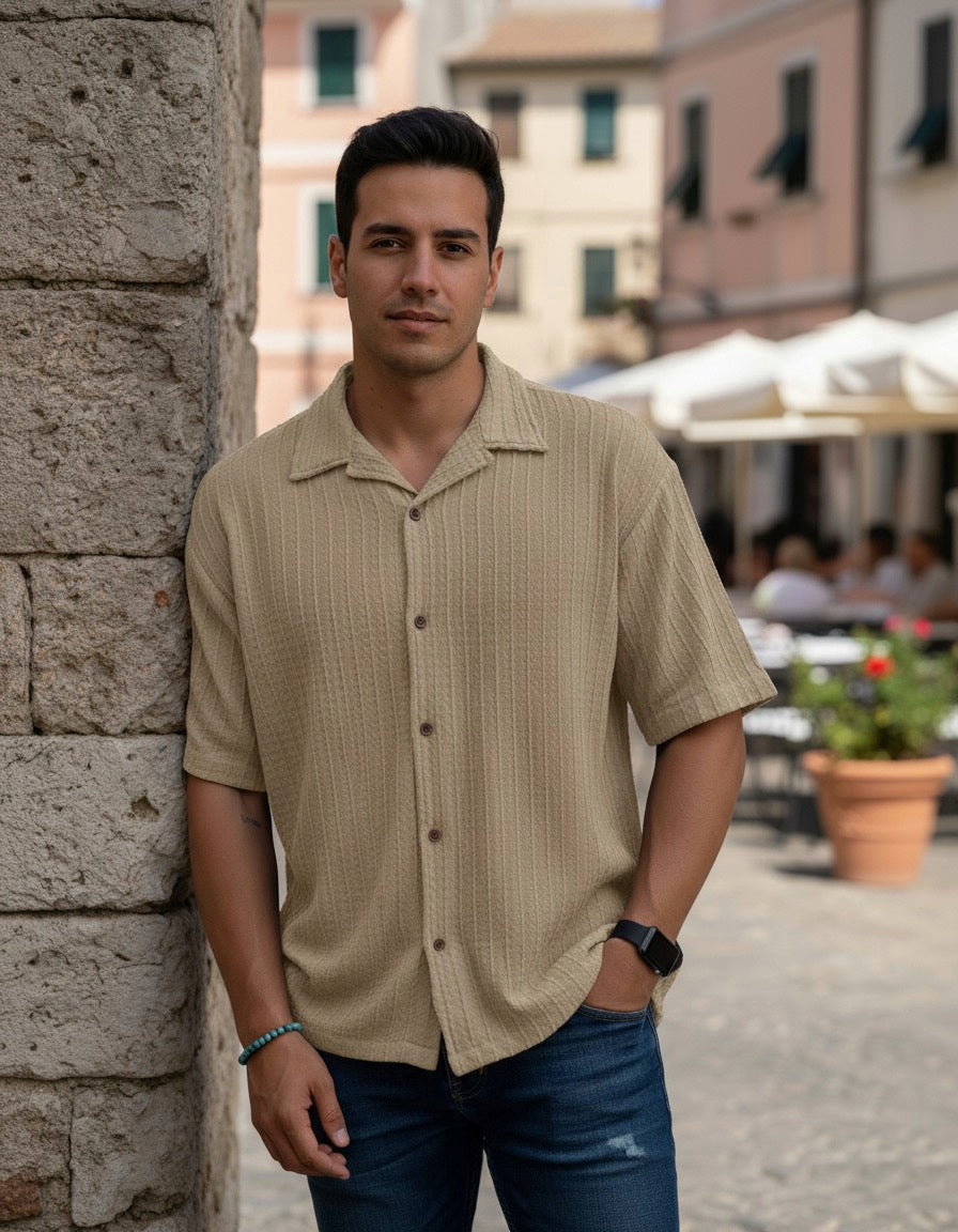 Camisa manga corta Agnor para caballero Café oversize Mod. HAgCC18