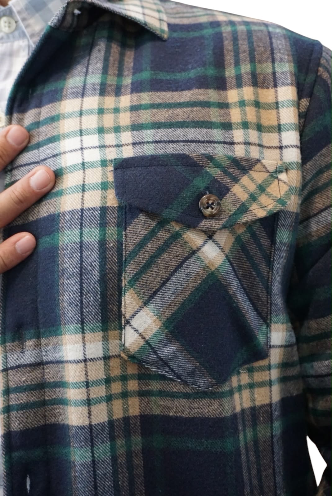 Camisola aborregada manga larga Agnor para caballero marino/verde franela premium Mod. HAgCL41