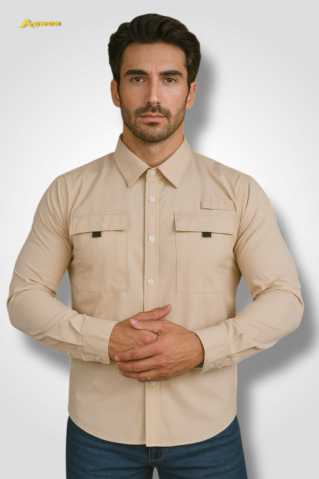 Camisa manga larga Agnor para caballero beige tipo Columbia Mod. HAgCL16
