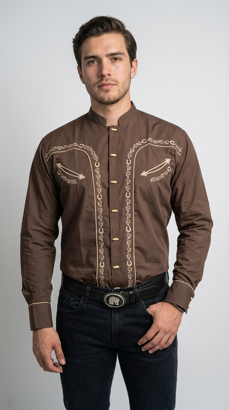 Camisa vaquera manga larga Agnor para caballero café premium Mod. HAgCL32