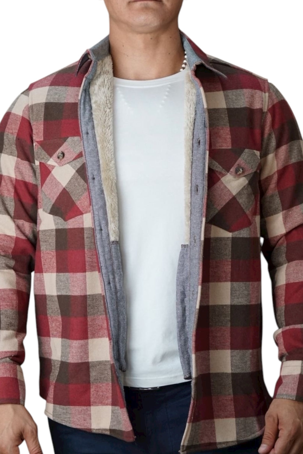 Camisola aborregada manga larga Agnor para caballero vino franela premium Mod. HAgCL27