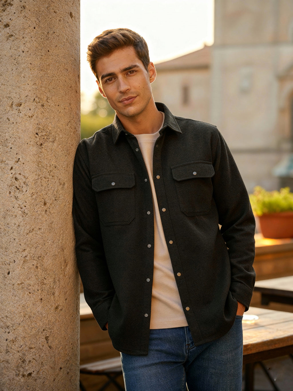 Camisola franela manga larga Agnor para caballero negro Mod. HAgCL23