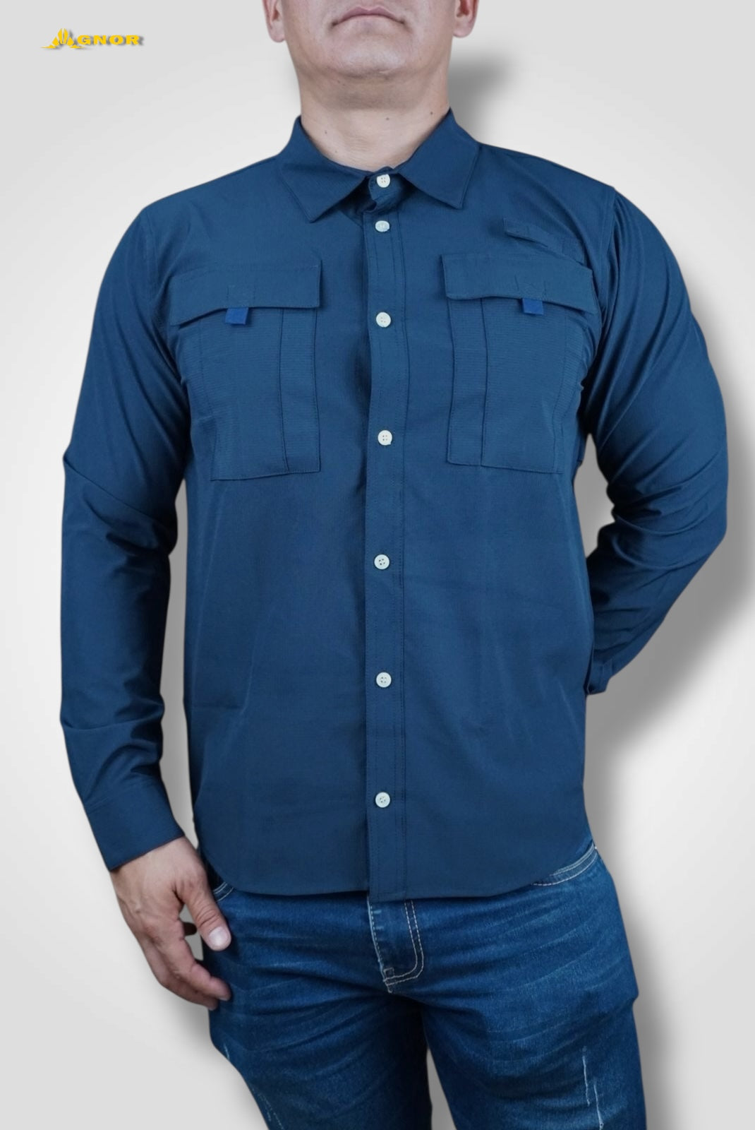 Camisa manga larga Agnor para caballero marino tipo Columbia Mod. HAgCL16
