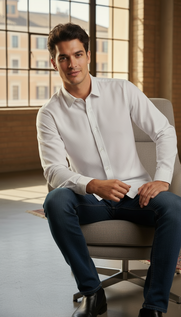 Camisa micro rayas manga larga Agnor para caballero Blanco algodón premium Mod. HAgCL25