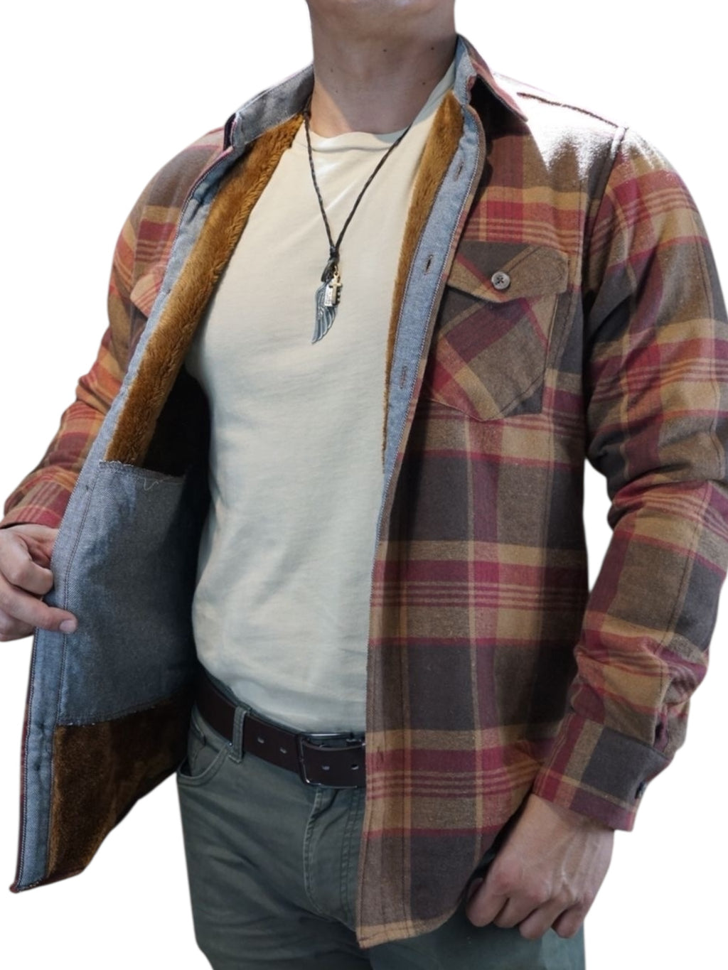 Camisola aborregada manga larga Agnor para caballero ocre franela premium Mod. HAgCL30