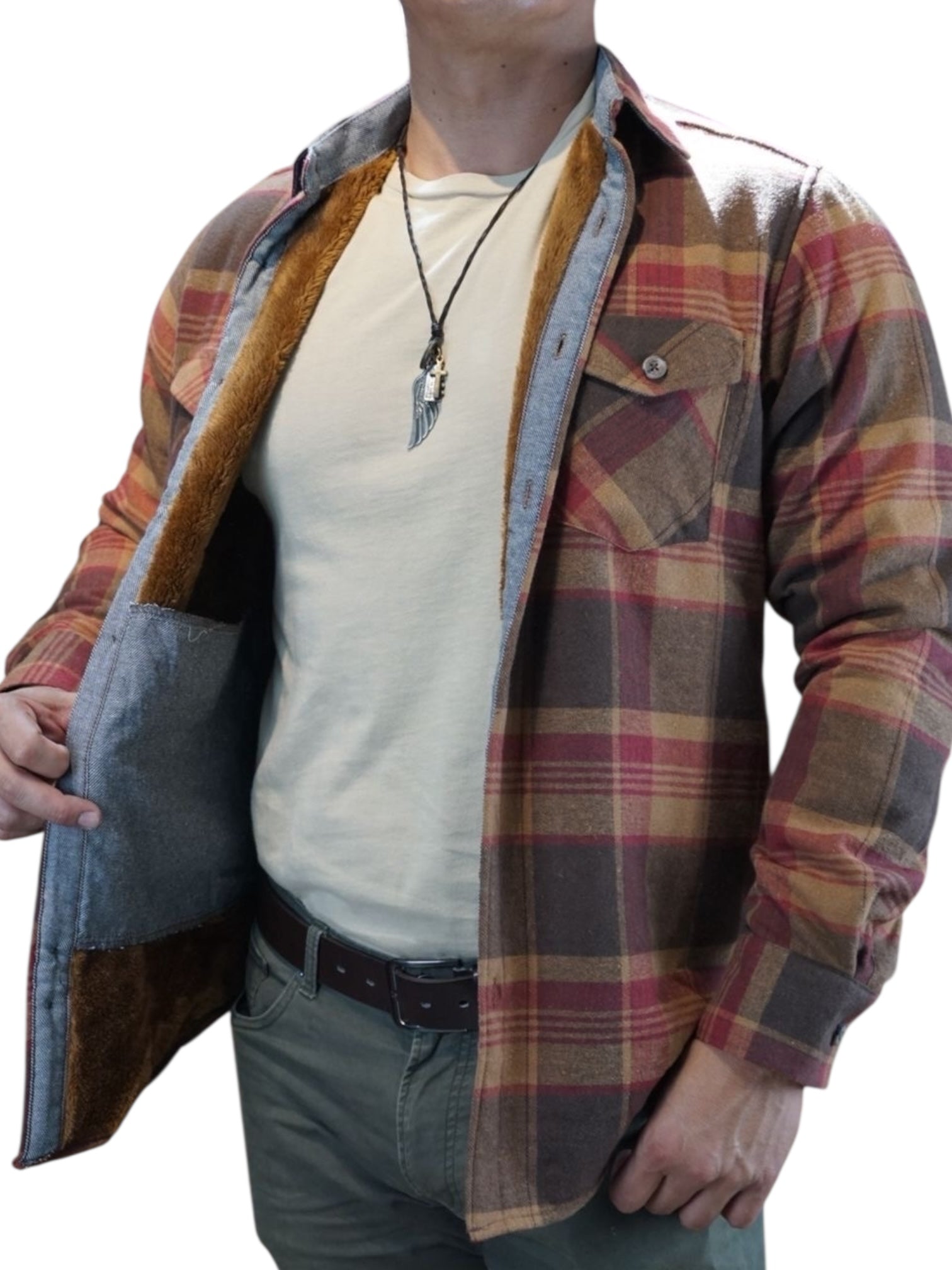 Camisola aborregada manga larga Agnor para caballero ocre franela premium Mod. HAgCL30