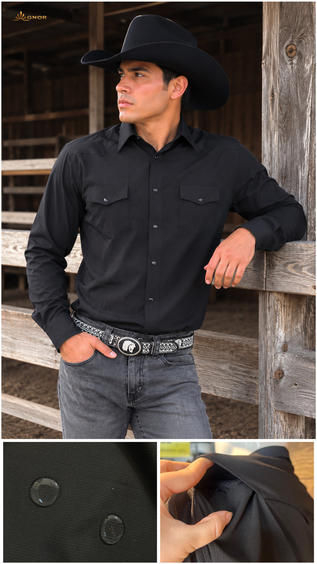 Camisa vaquera manga larga Agnor para caballero repelente negra premium Mod. HAgCL40