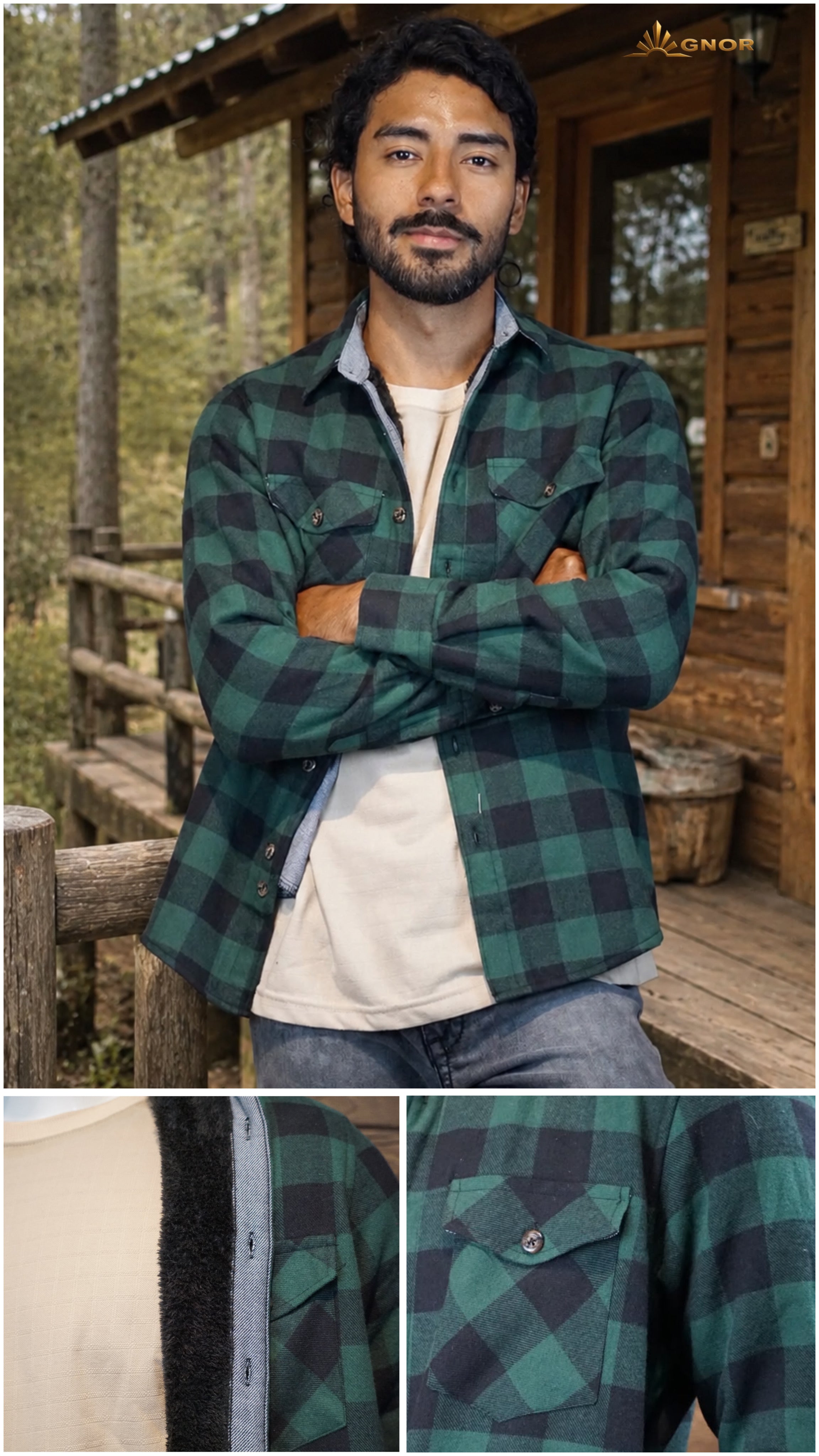 Camisola aborregada manga larga Agnor para caballero verde franela premium Mod. HAgCL42