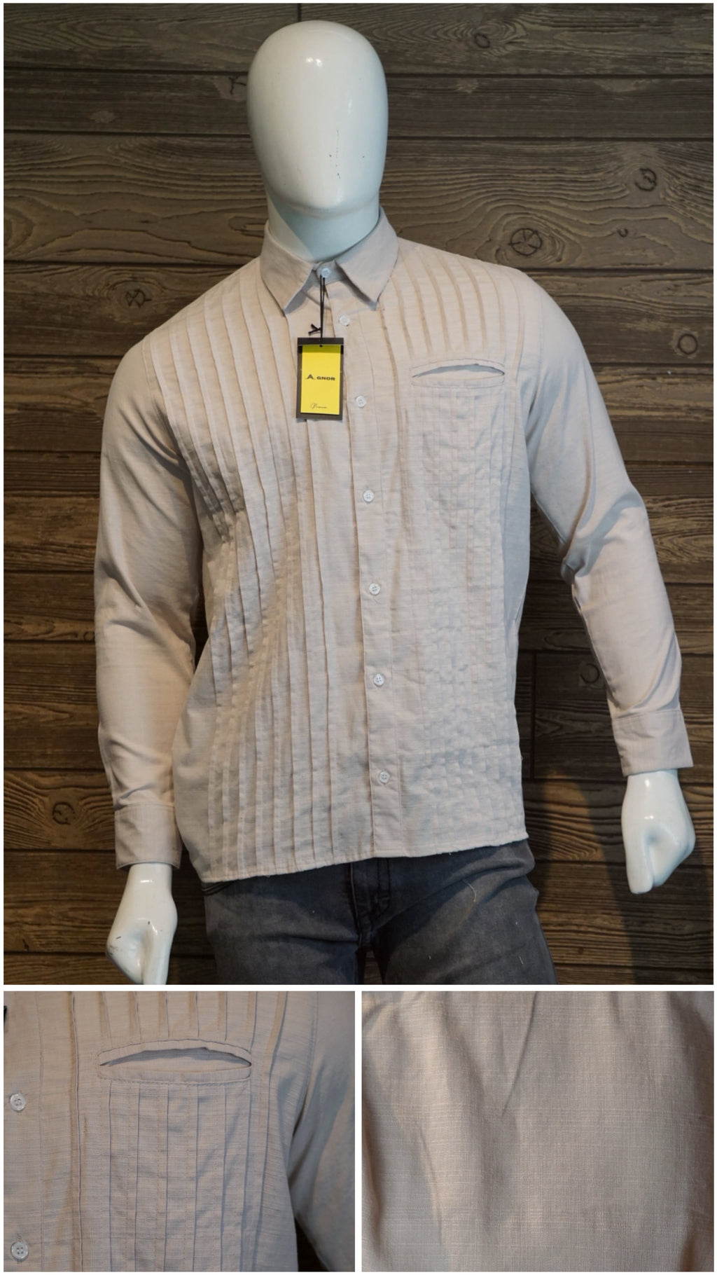 Camisa guayabera manga larga Agnor para caballero presidencial beige tipo lino premium Mod. HAgCL39
