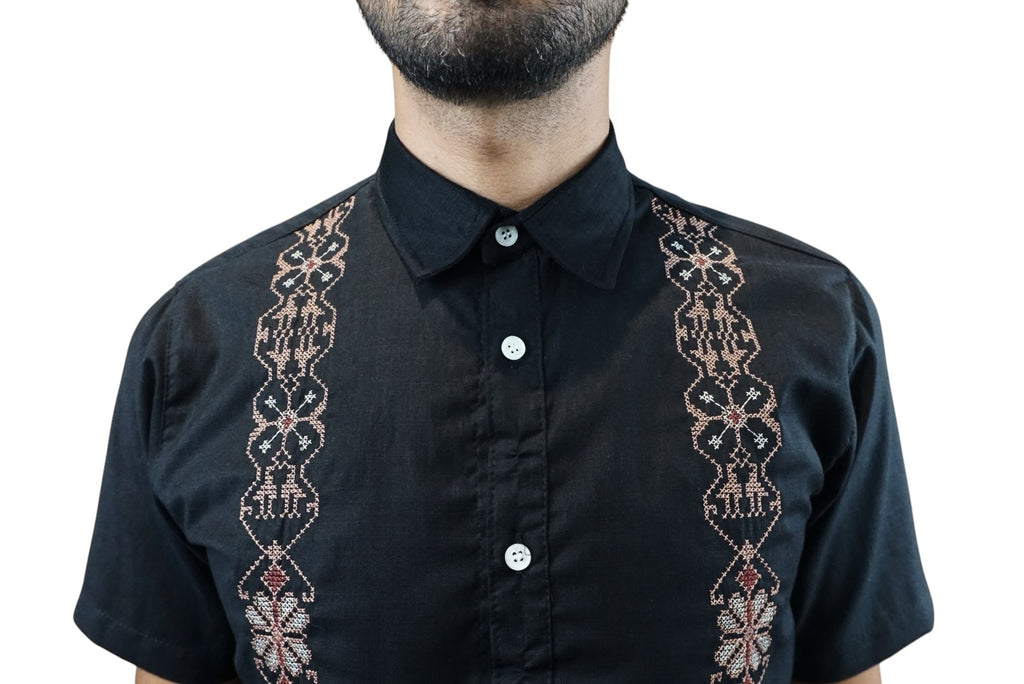 Camisa guayabera manga corta Agnor para caballero Negro premium Mod. HAgCC21