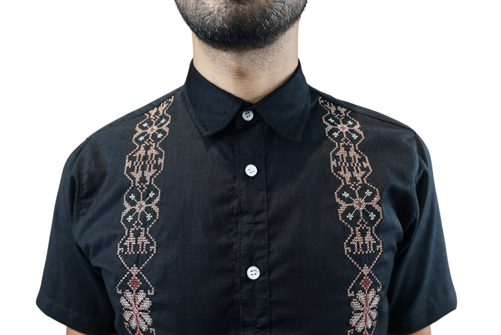 Camisa guayabera manga corta Agnor para caballero Negro premium Mod. HAgCC21