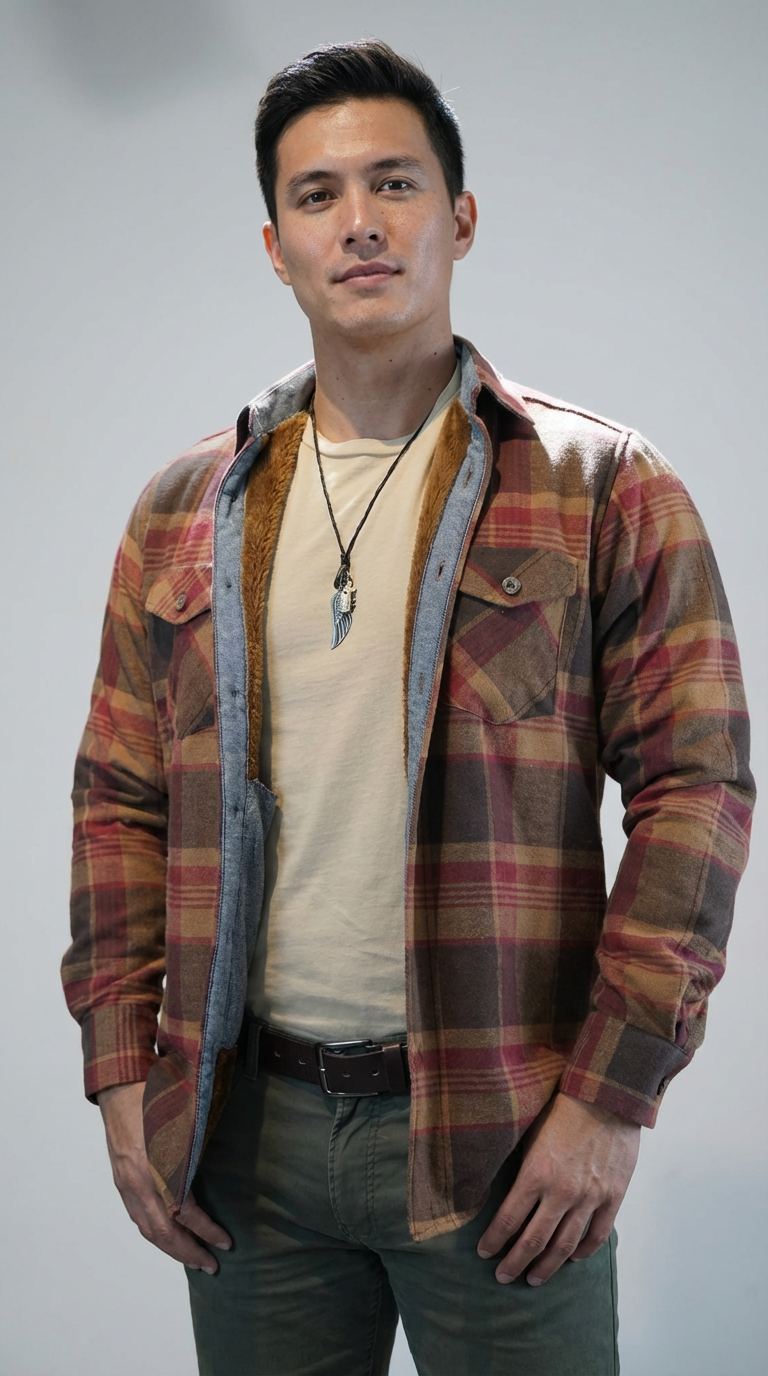 Camisola aborregada manga larga Agnor para caballero ocre franela premium Mod. HAgCL30