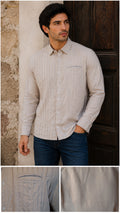 Camisa guayabera manga larga Agnor para caballero presidencial beige tipo lino premium Mod. HAgCL39