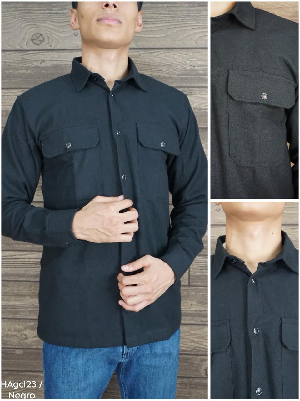 Camisola franela manga larga Agnor para caballero negro Mod. HAgCL23