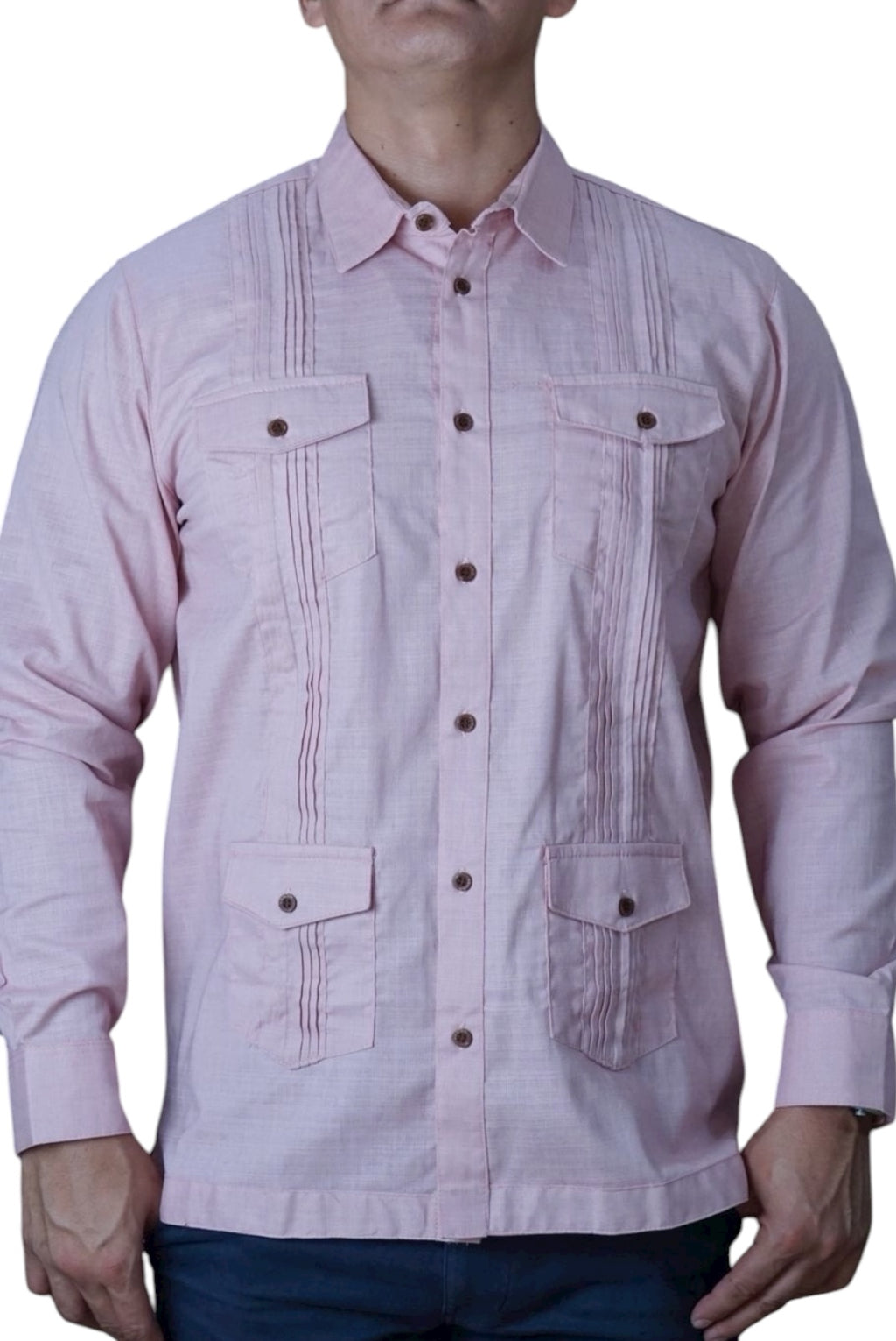 Camisa guayabera manga larga Agnor para caballero rosa tipo lino premium Mod. HAgCL29