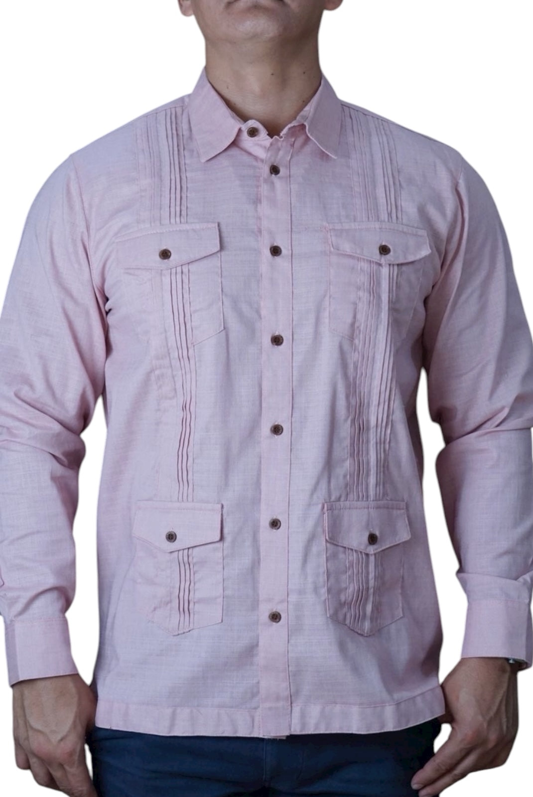 Camisa guayabera manga larga Agnor para caballero rosa tipo lino premium Mod. HAgCL29