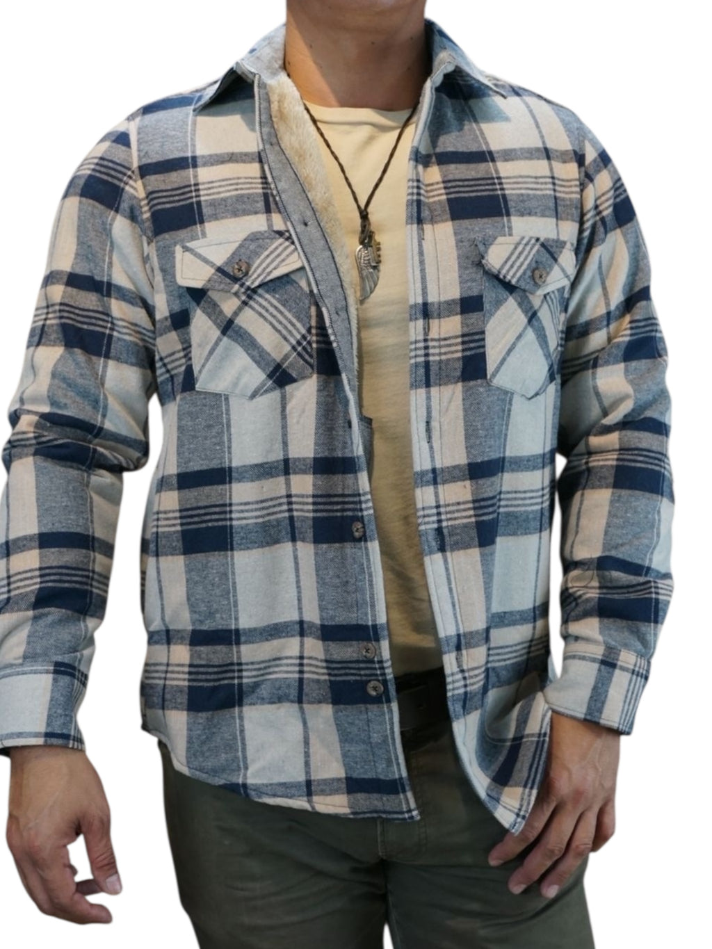 Camisola aborregada manga larga Agnor para caballero crema franela premium Mod. HAgCL30