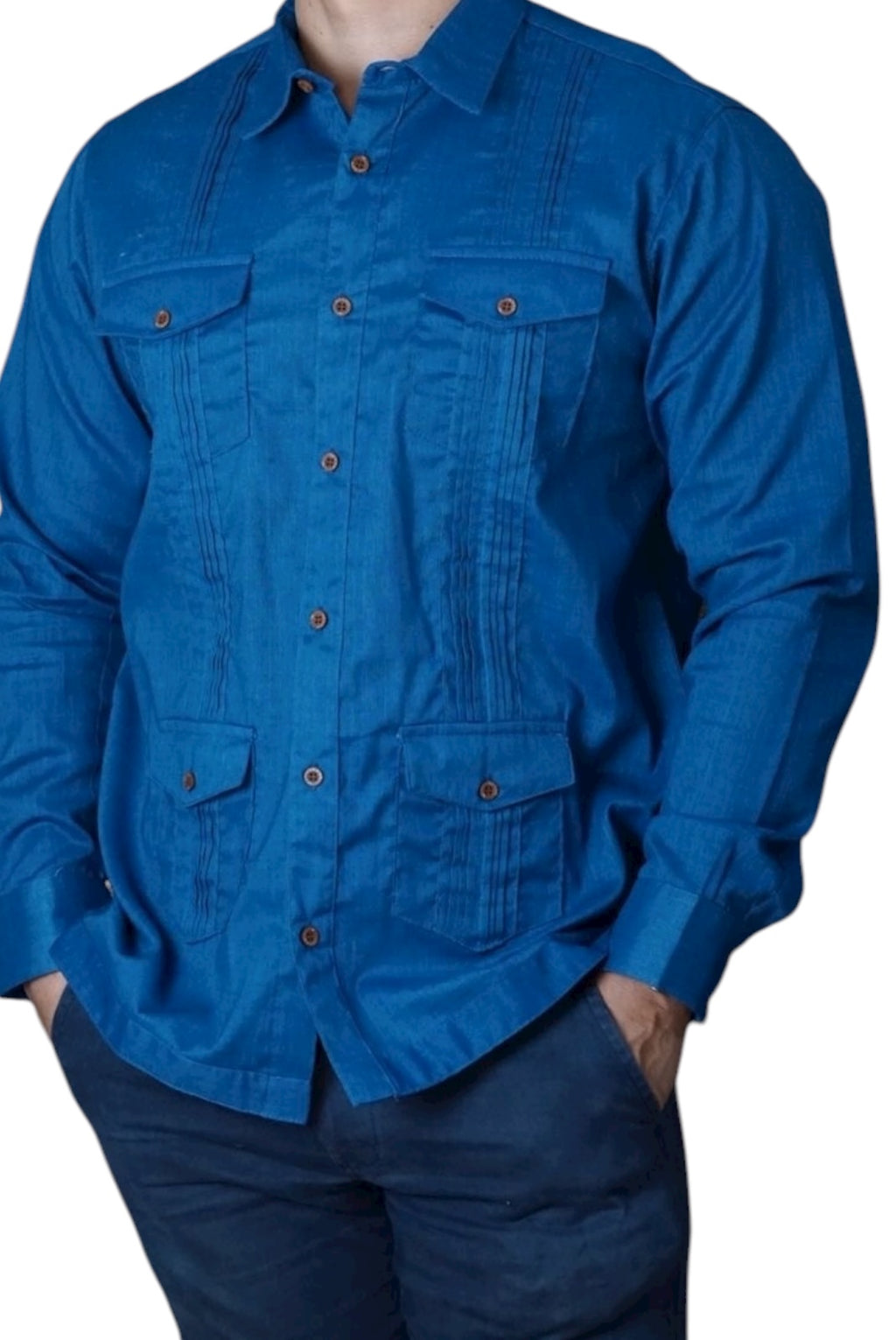 Camisa guayabera manga larga Agnor para caballero plumbago tipo lino premium Mod. HAgCL29