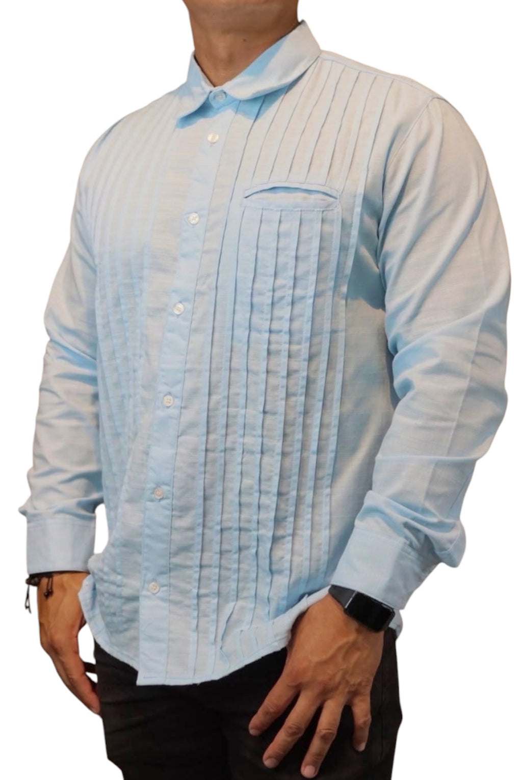 Camisa guayabera manga larga Agnor para caballero presidencial aqua tipo lino premium Mod. HAgCL39
