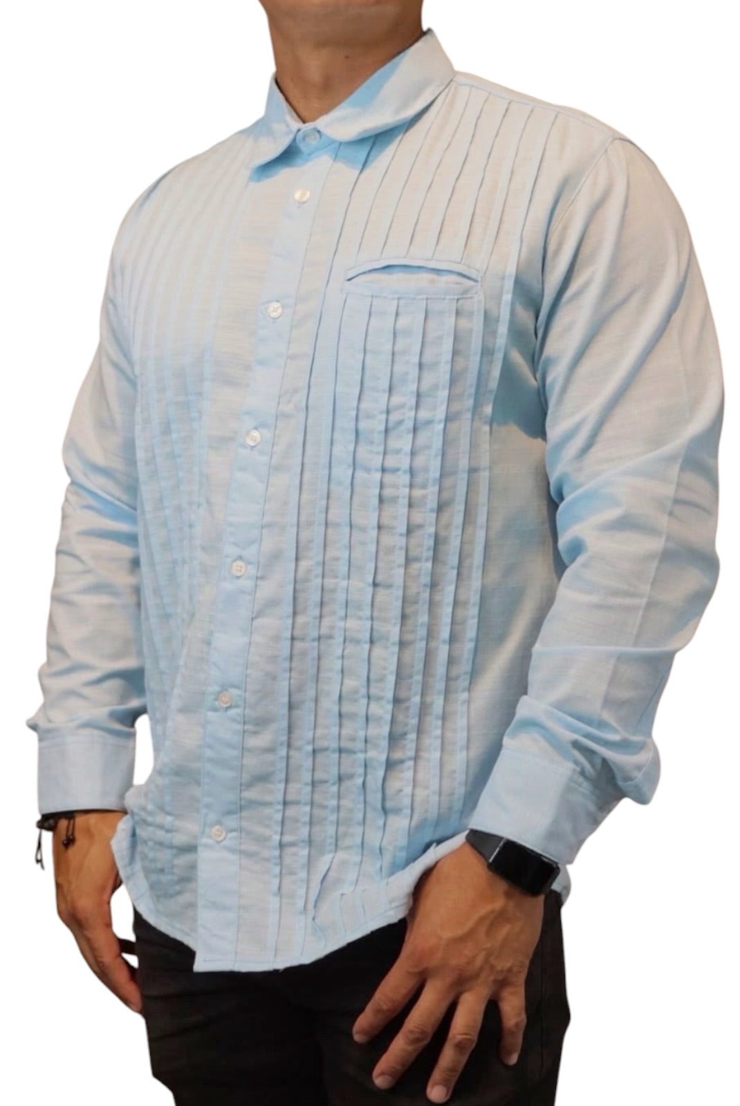 Camisa guayabera manga larga Agnor para caballero presidencial aqua tipo lino premium Mod. HAgCL39