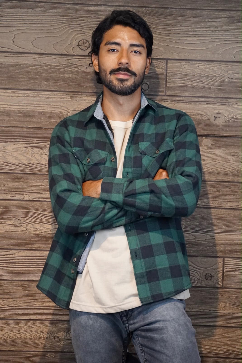 Camisola aborregada manga larga Agnor para caballero verde franela premium Mod. HAgCL42