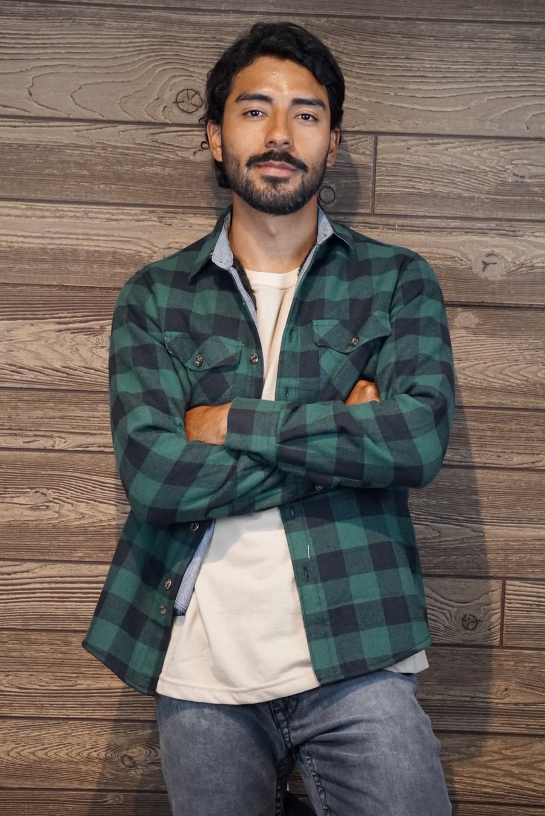 Camisola aborregada manga larga Agnor para caballero verde franela premium Mod. HAgCL42
