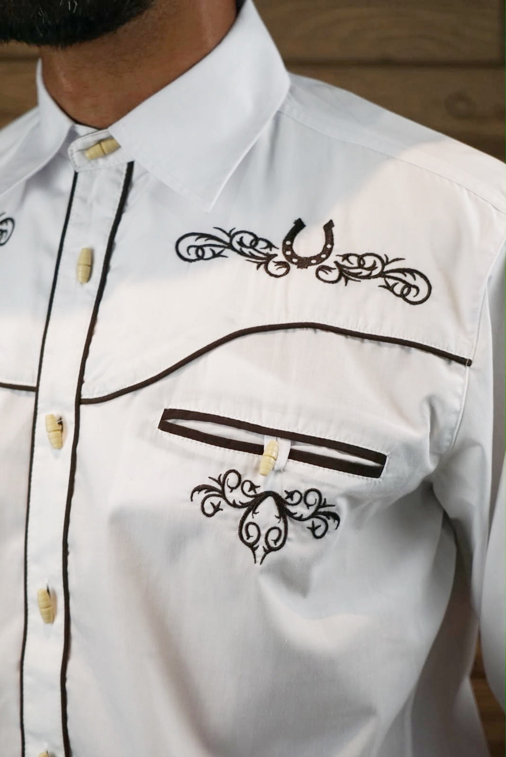 Camisa vaquera charra manga larga Agnor para caballero blanco premium Mod. HAgCLVaq5