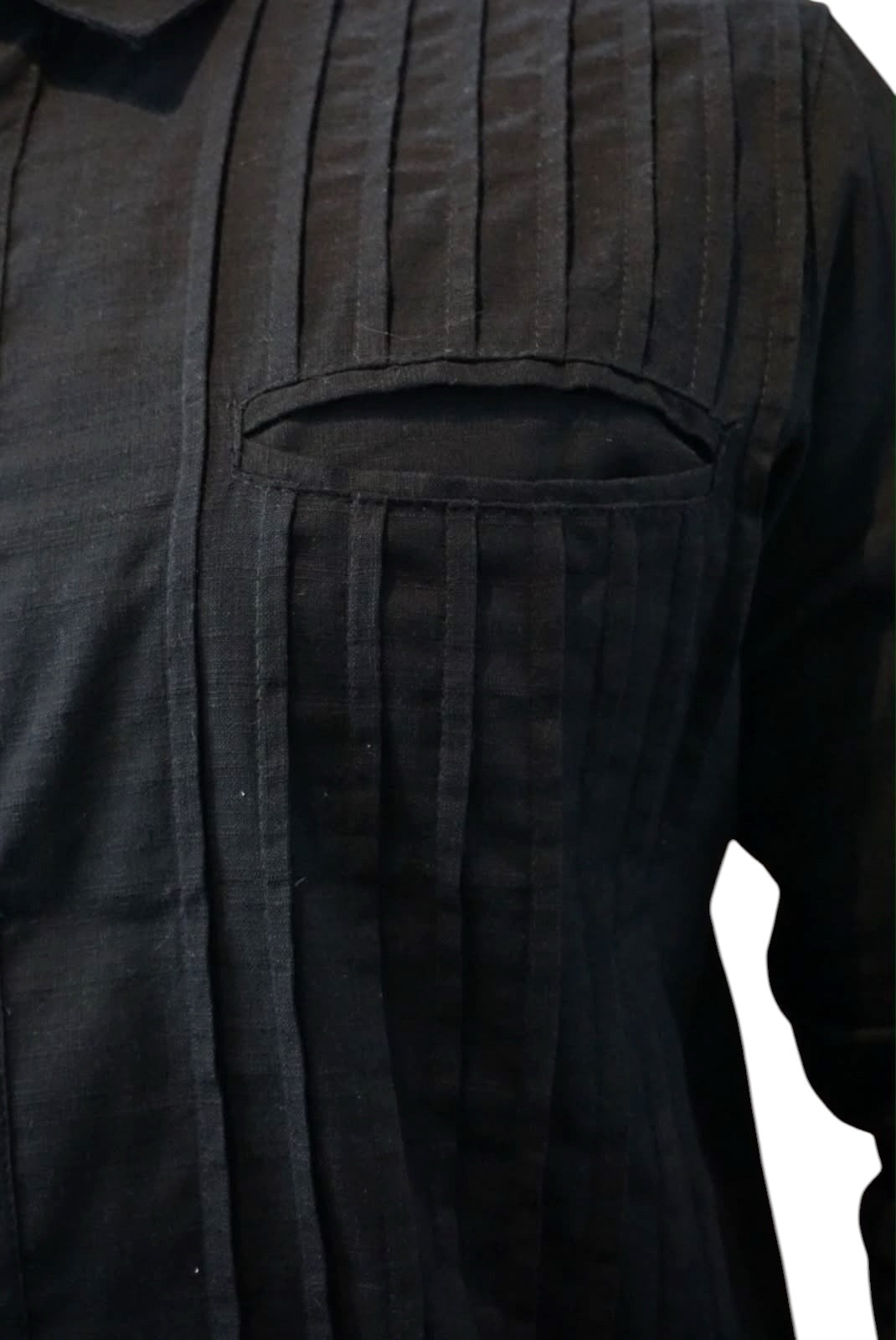 Camisa guayabera manga larga Agnor para caballero presidencial negro tipo lino premium Mod. HAgCL39