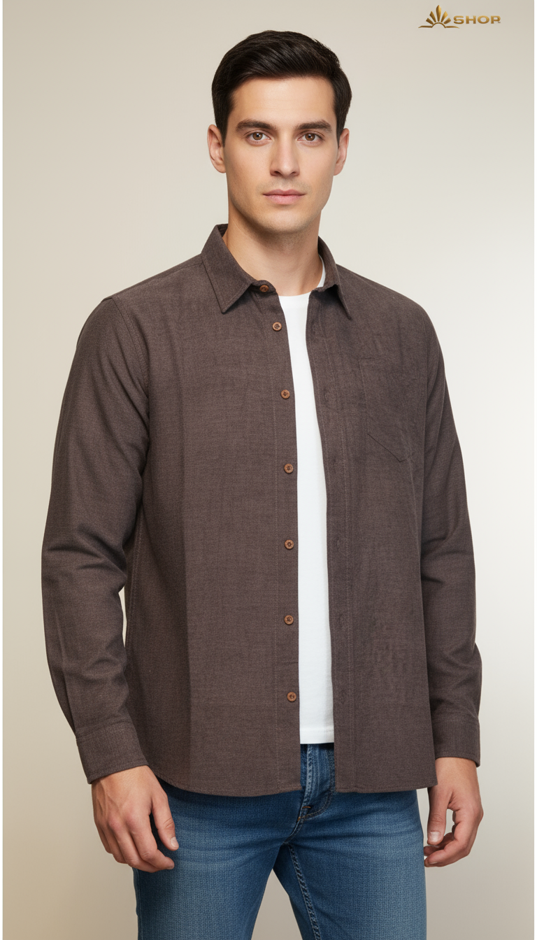 Camisa de panilla manga larga Agnor para caballero café oscuro premium Mod. HAgCL28