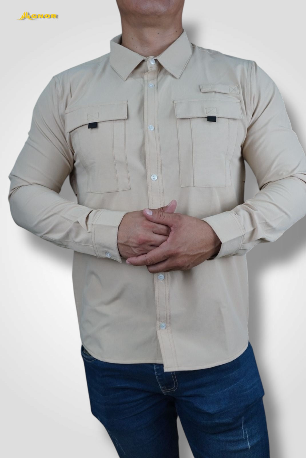 Camisa manga larga Agnor para caballero beige tipo Columbia Mod. HAgCL16