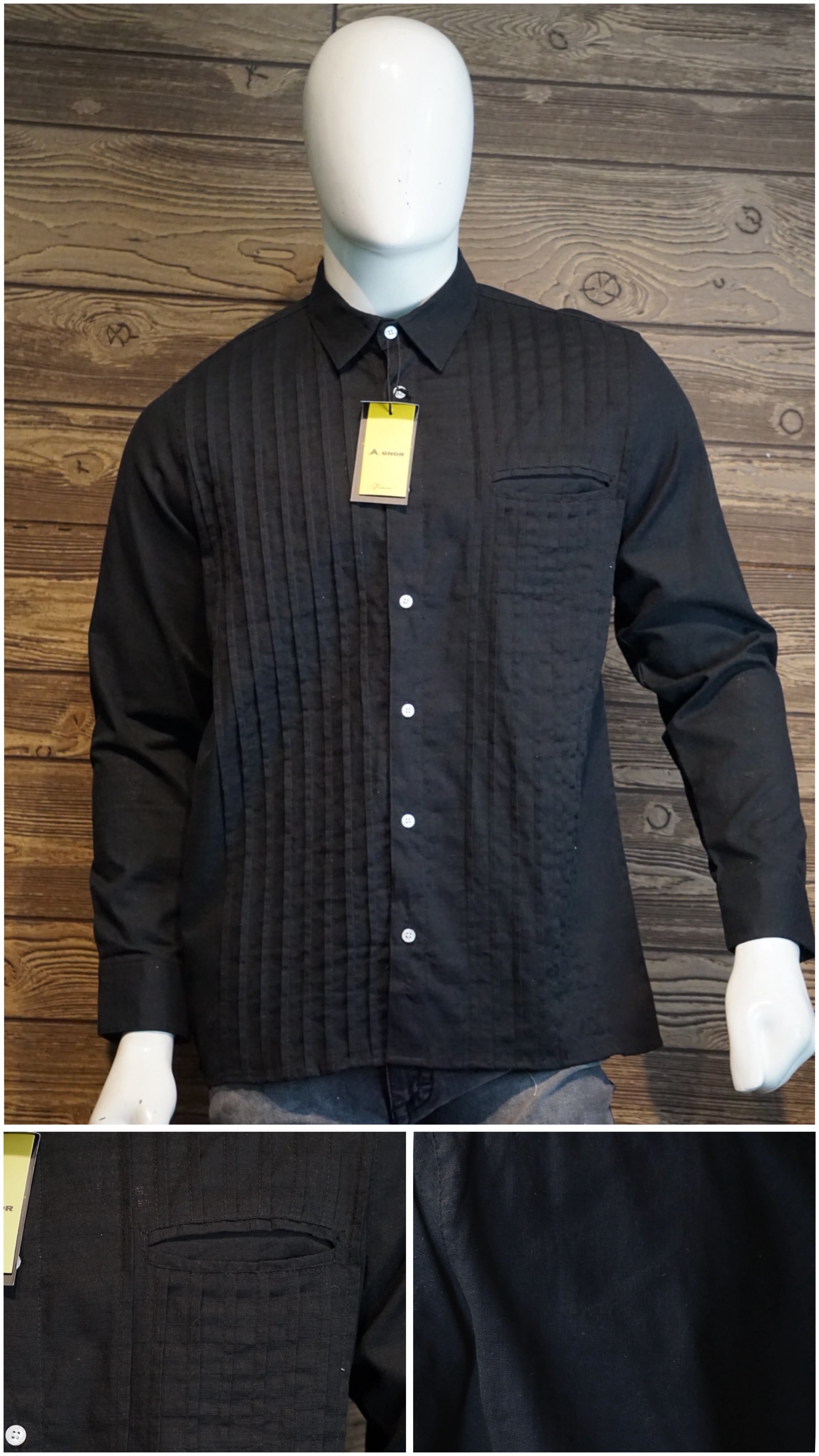 Camisa guayabera manga larga Agnor para caballero presidencial negro tipo lino premium Mod. HAgCL39