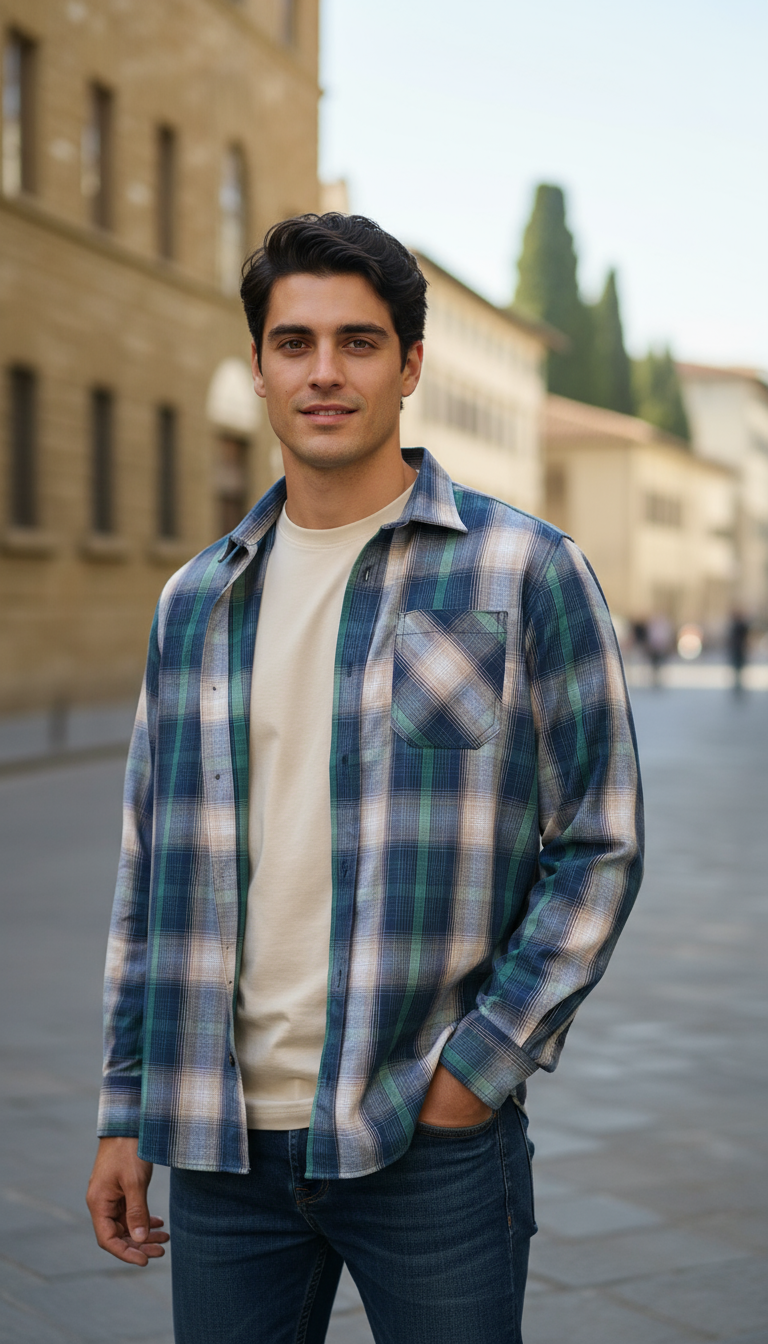 Camisa estilo leñador manga larga Agnor para caballero Verde algodón premium Mod. HAgCL24