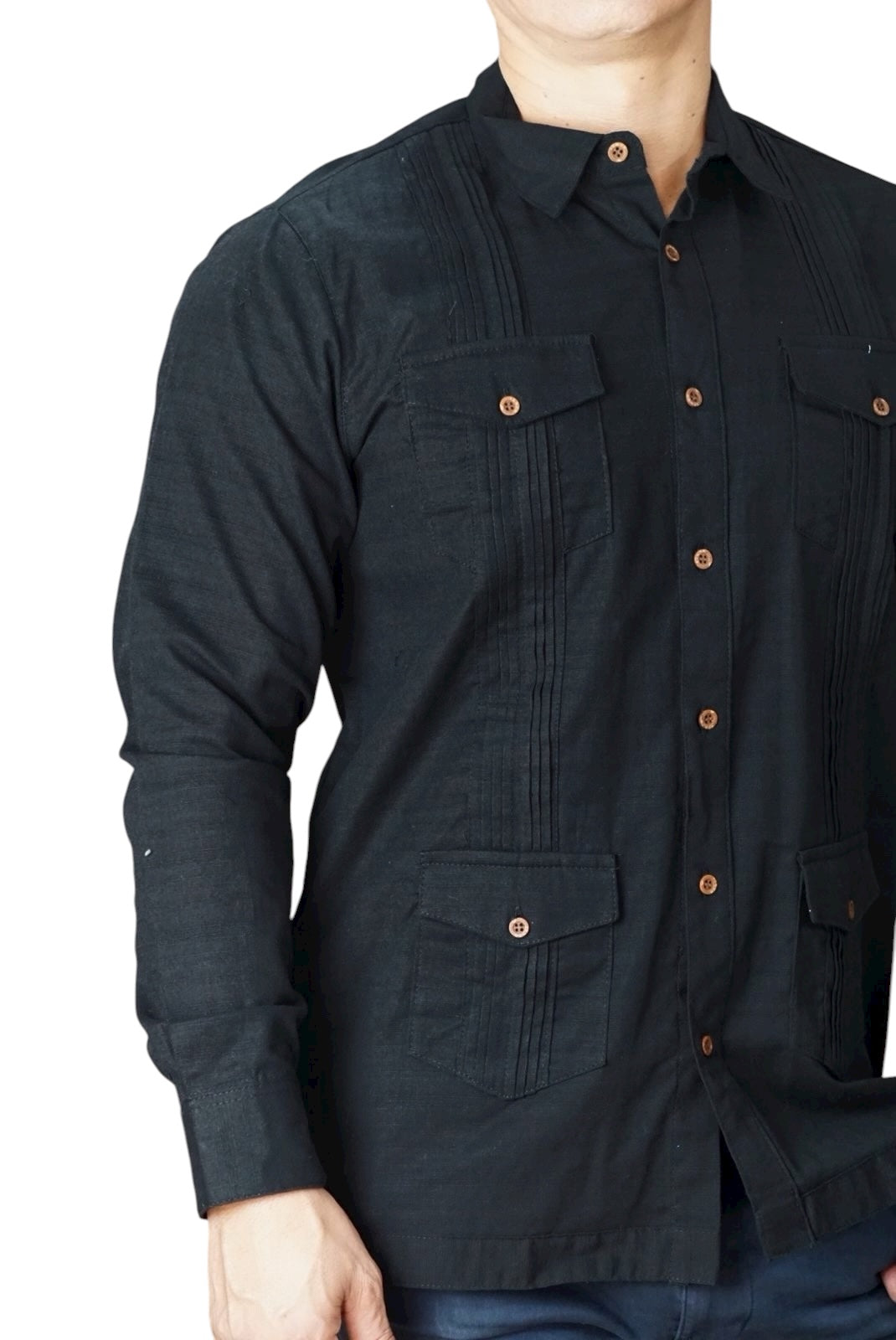 Camisa guayabera manga larga Agnor para caballero negro tipo lino premium Mod. HAgCL29