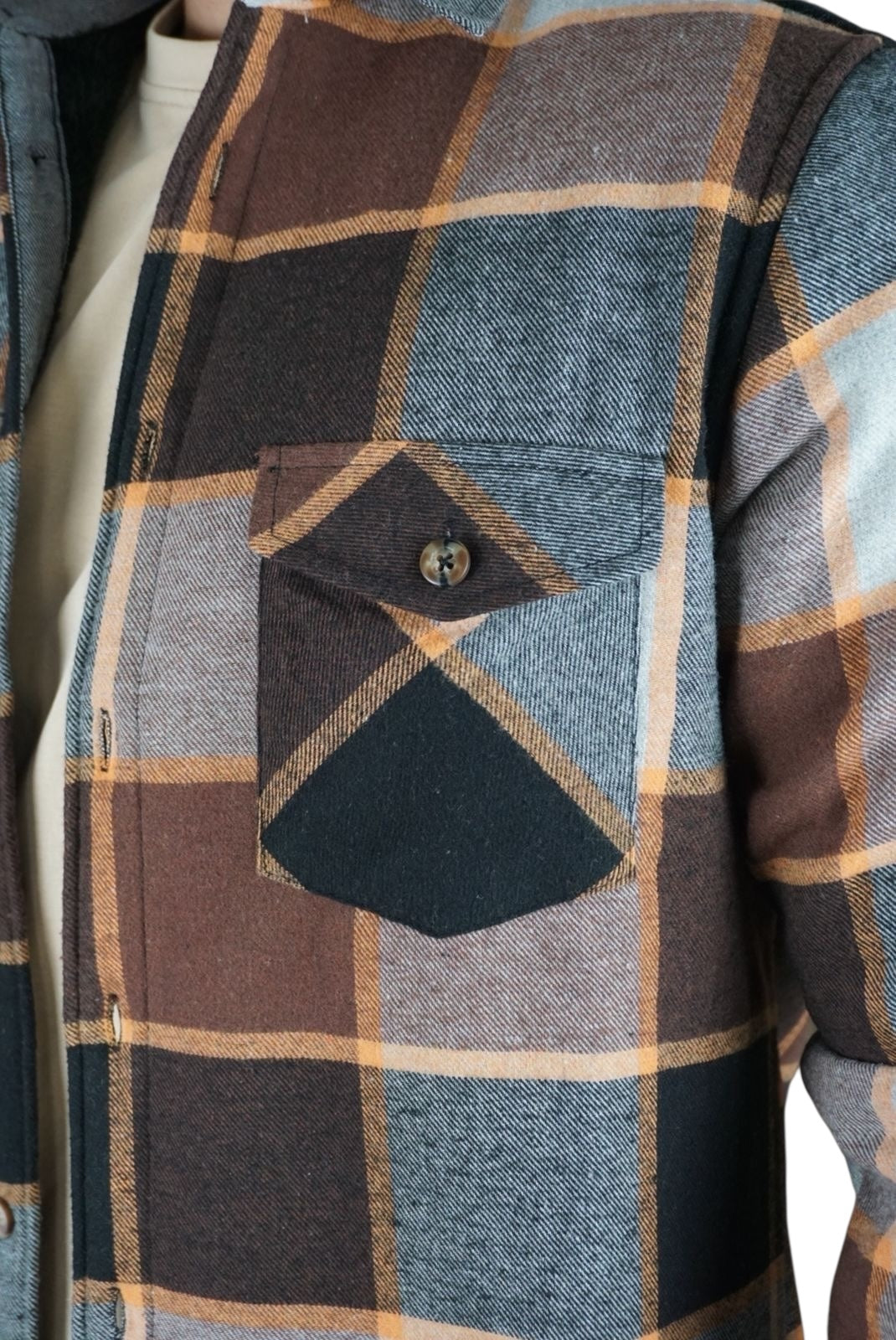 Camisola aborregada manga larga Agnor para caballero Café franela premium Mod. HAgCL26