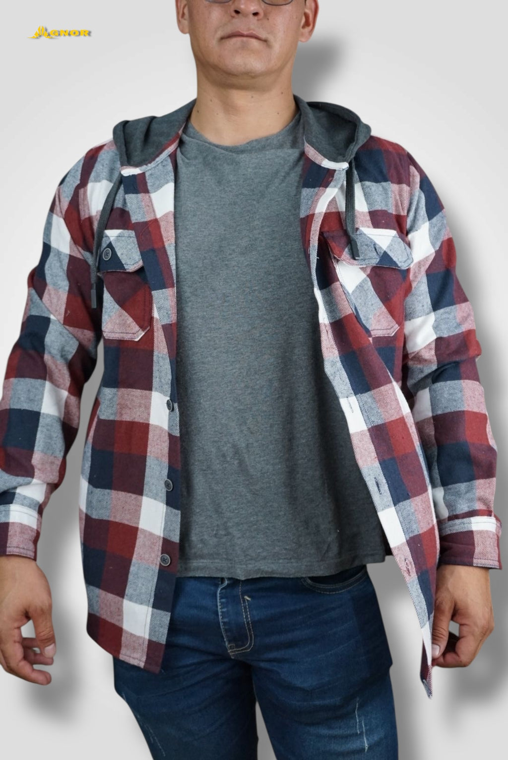 Camisola ligera manga larga Agnor para caballero rojo tipo franela premium Mod. HAgCL18