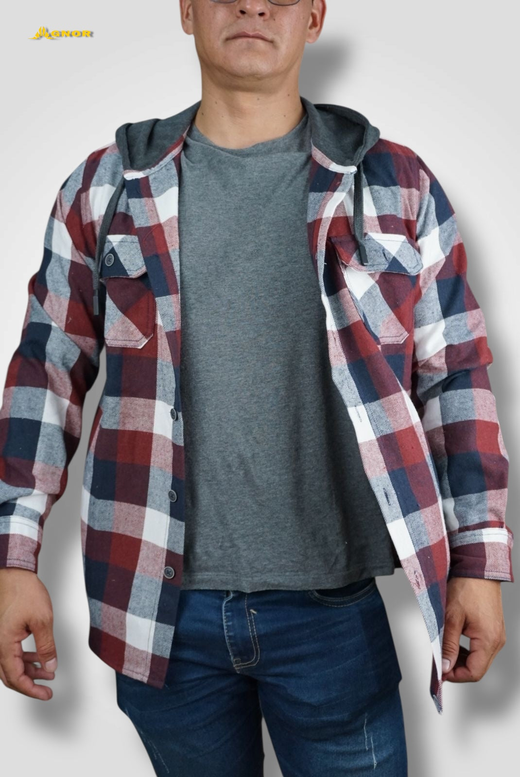 Camisola ligera manga larga Agnor para caballero rojo tipo franela premium Mod. HAgCL18