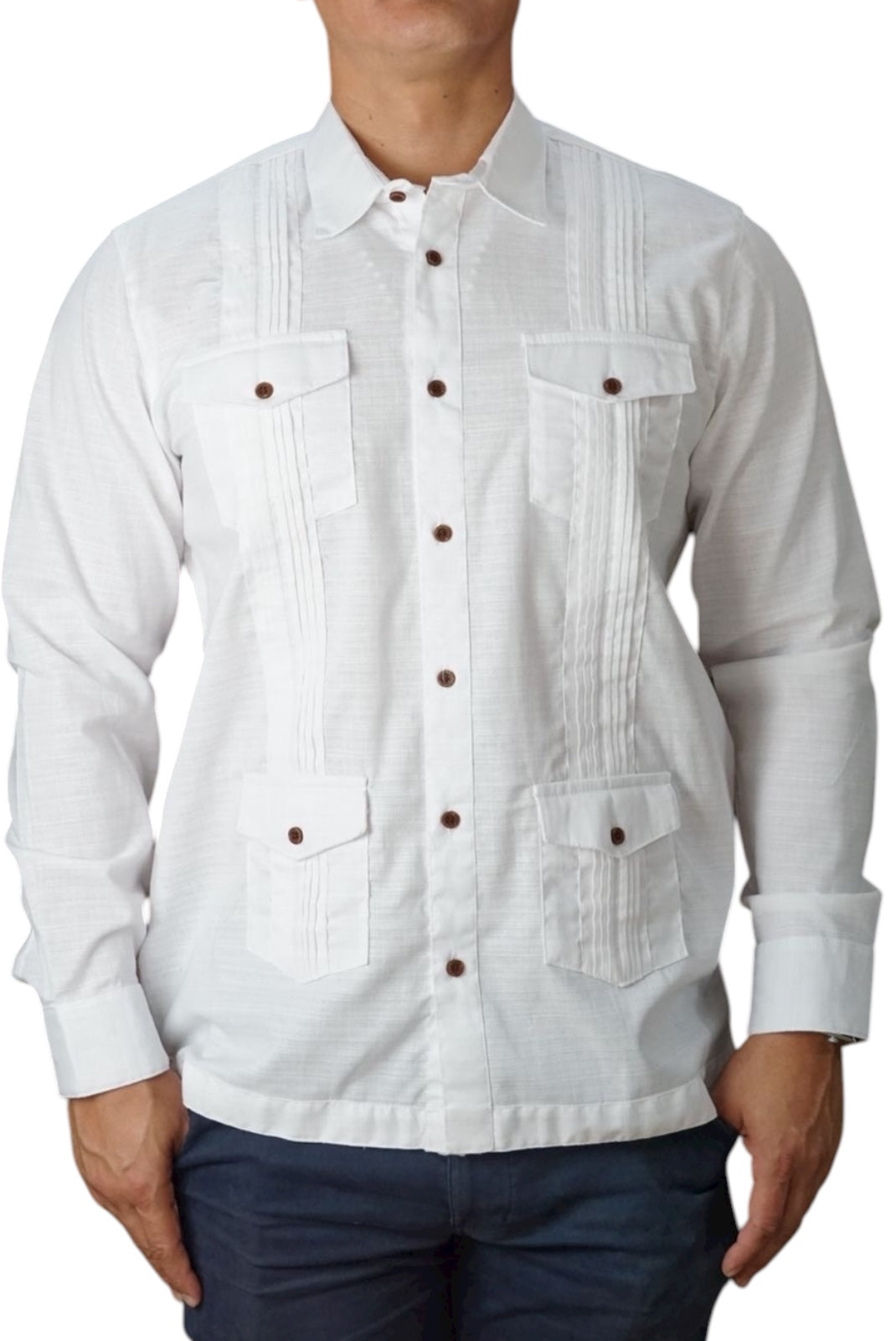 Camisa guayabera manga larga Agnor para caballero blanco tipo lino premium Mod. HAgCL29