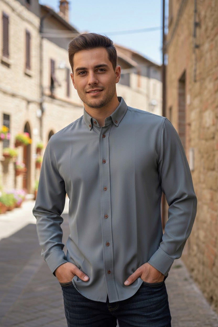 Camisa manga larga Agnor para caballero gris perla Antifluido Mod. HAgCL17