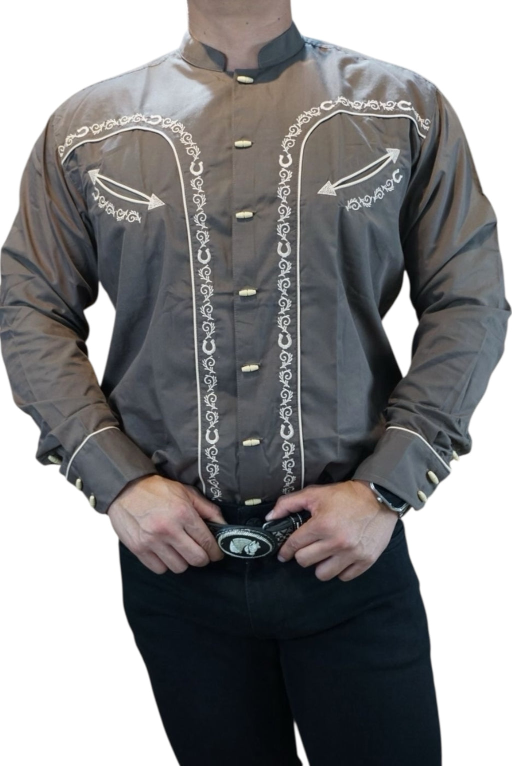 Camisa vaquera manga larga Agnor para caballero café premium Mod. HAgCL32