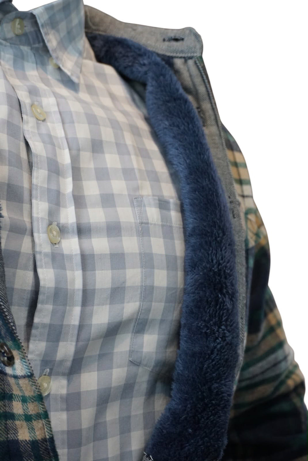 Camisola aborregada manga larga Agnor para caballero marino/verde franela premium Mod. HAgCL41