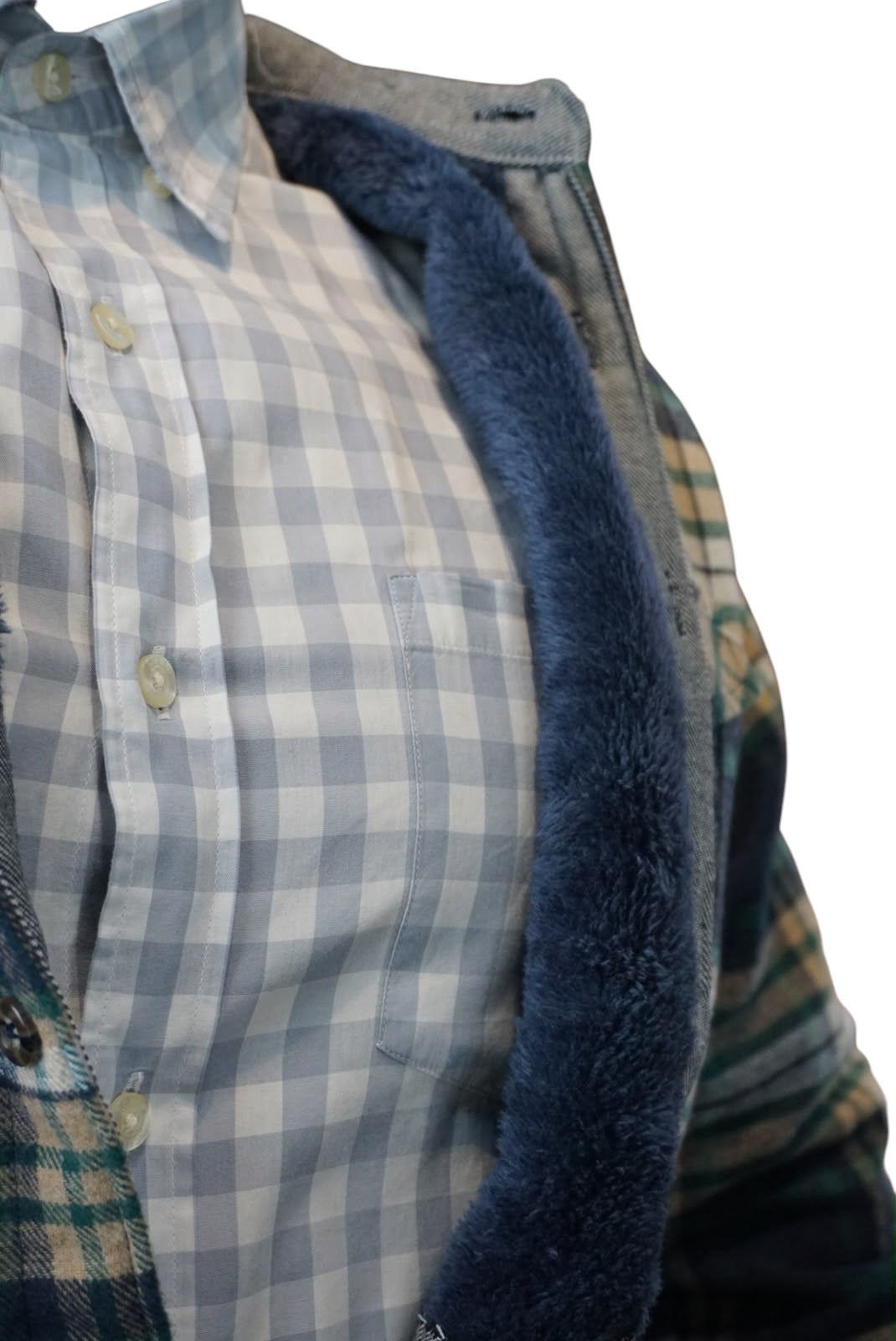 Camisola aborregada manga larga Agnor para caballero marino/verde franela premium Mod. HAgCL41