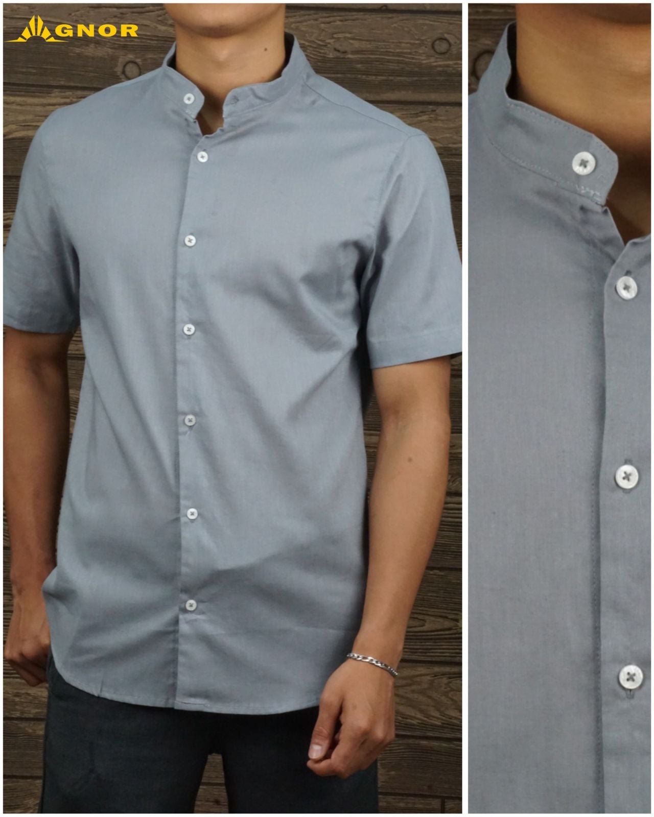 Camisa manga corta Agnor para caballero manga corta Gris tipo lino Mod. HAgCC8