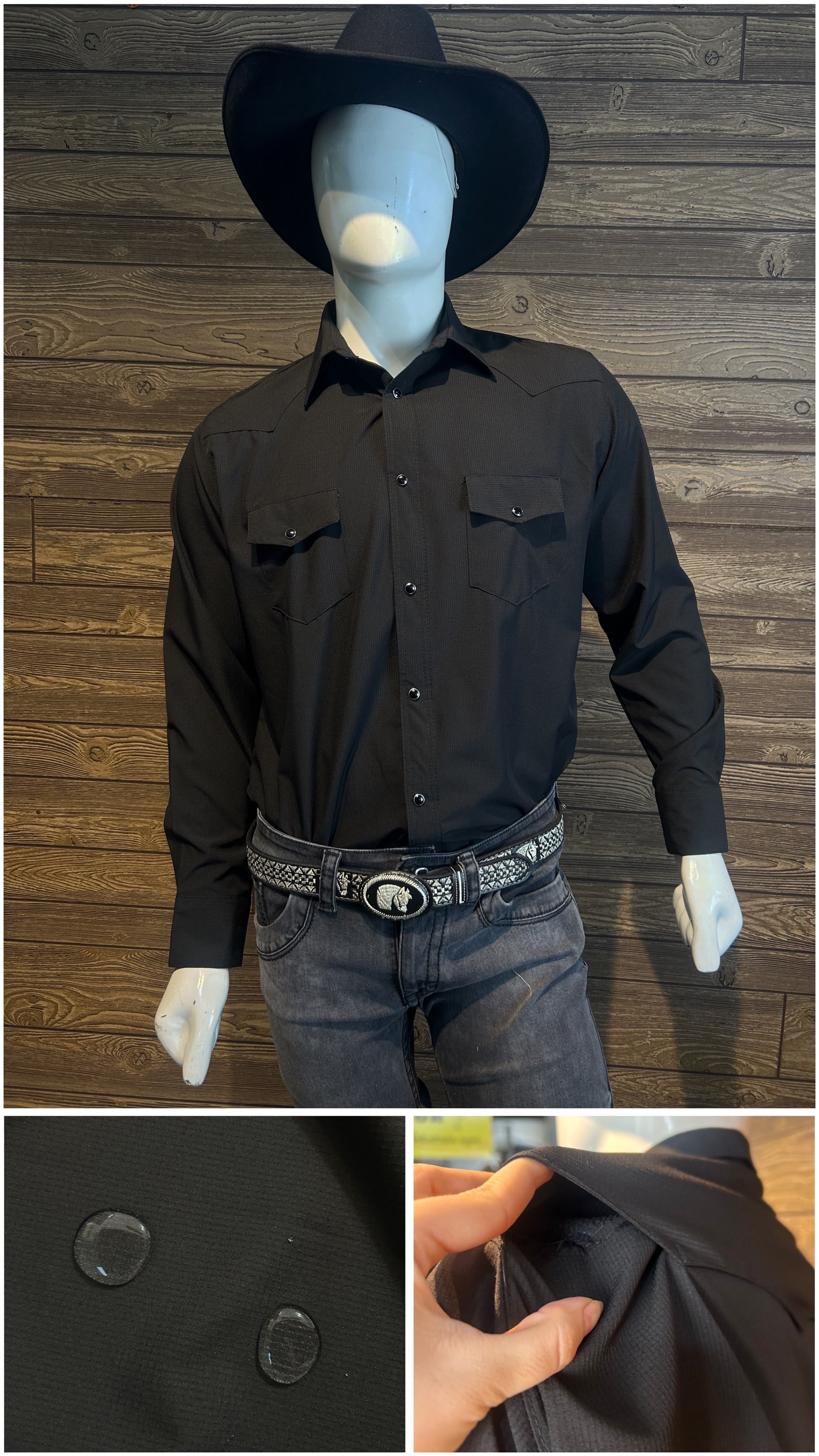 Camisa vaquera manga larga Agnor para caballero repelente negra premium Mod. HAgCL40