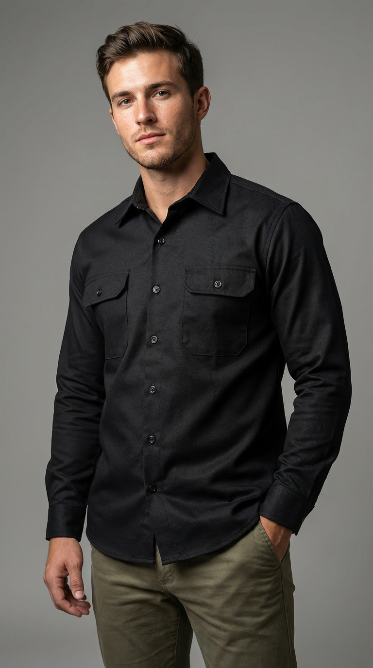 Camisa de gabardina manga larga Agnor para caballero negro premium Mod. HAgCL31