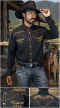 Camisa vaquera charra manga larga Agnor para caballero negro premium Mod. HAgCLVaq5