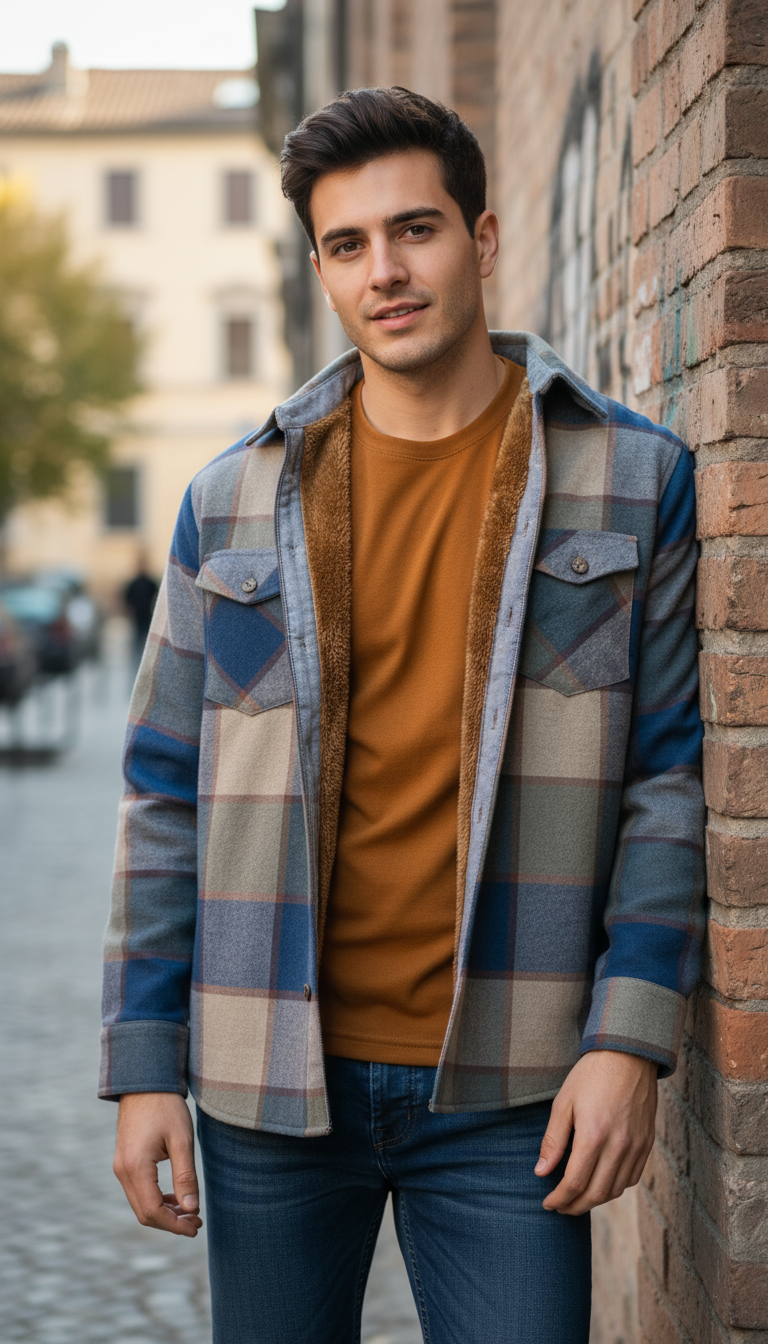 Camisola aborregada manga larga Agnor para caballero Azul franela premium Mod. HAgCL26