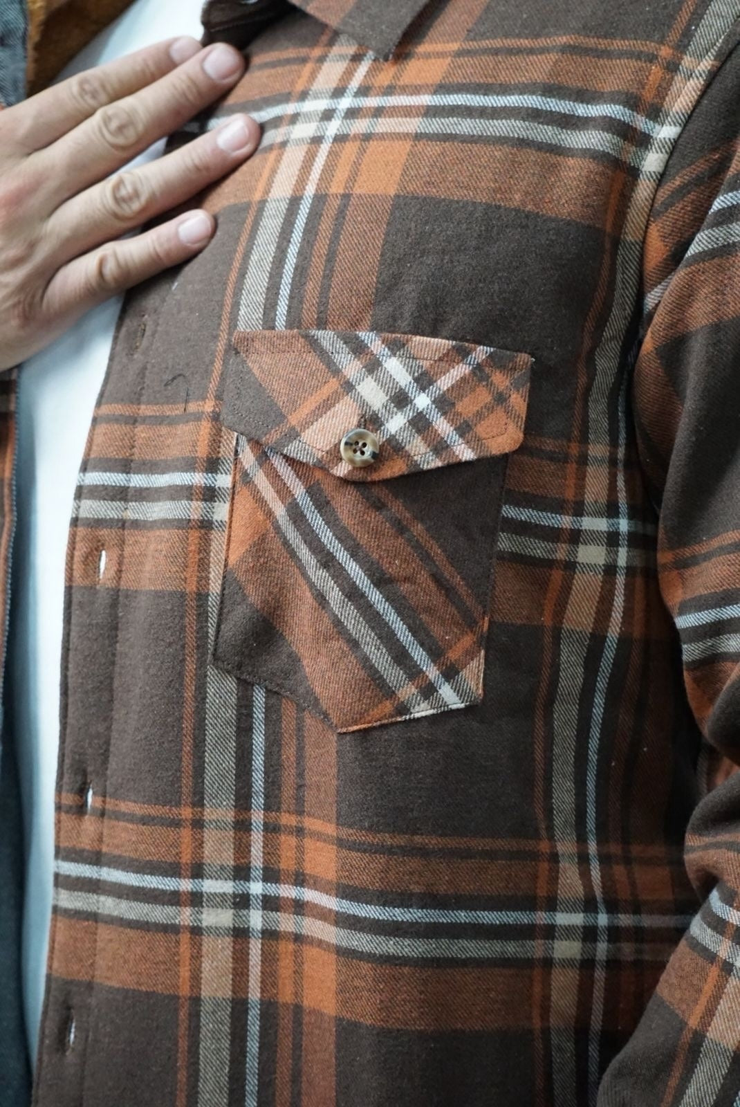 Camisola aborregada manga larga Agnor para caballero Ocre franela premium Mod. HAgCL21