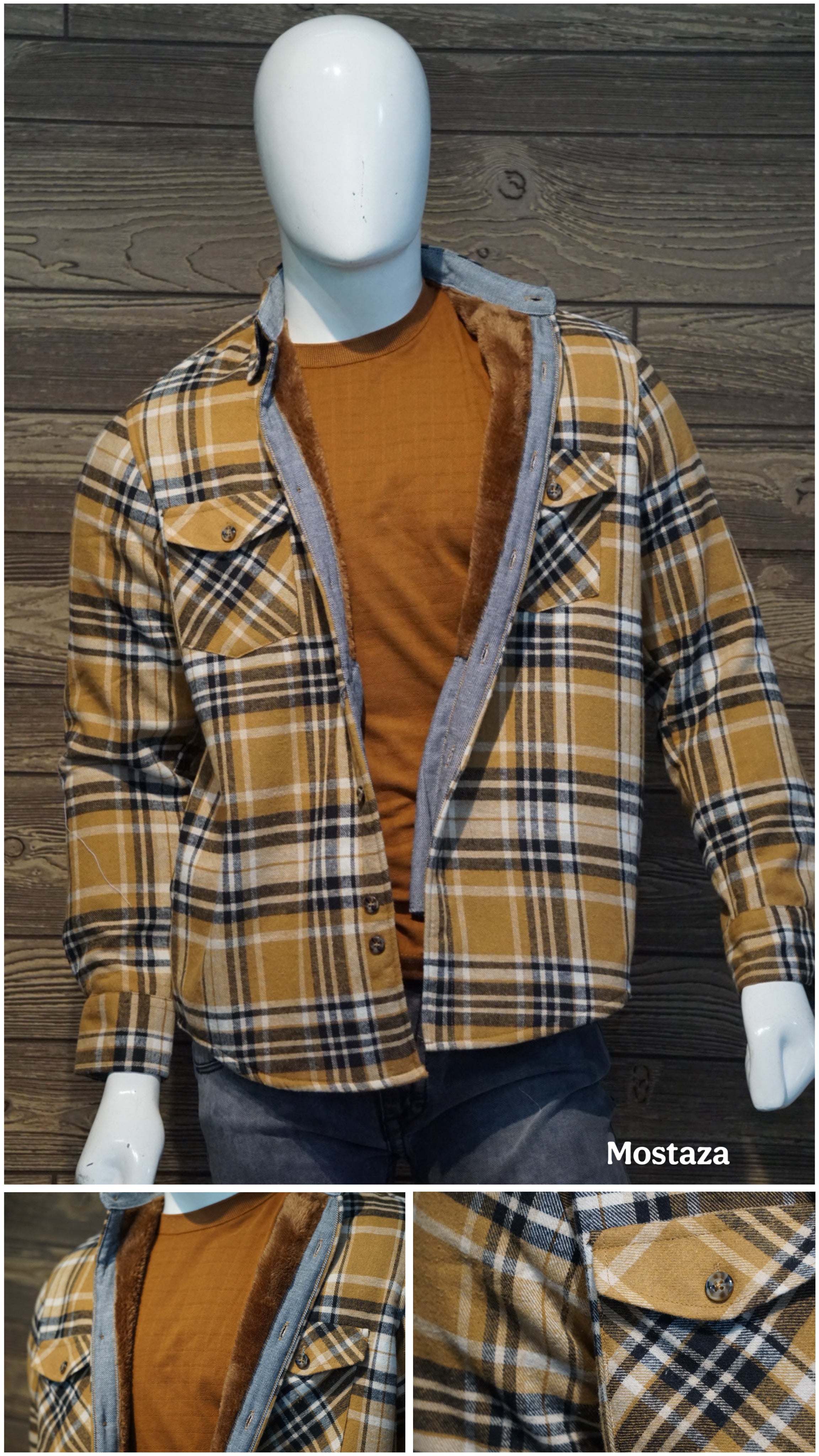 Camisola aborregada manga larga Agnor para caballero mostaza franela premium Mod. HAgCL41