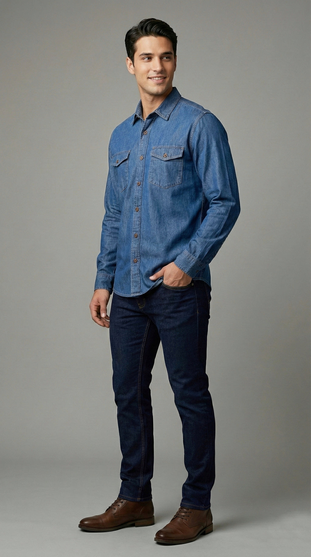 Camisa mezclilla manga larga Agnor para caballero tejido premium azul Mod. HAgCL33